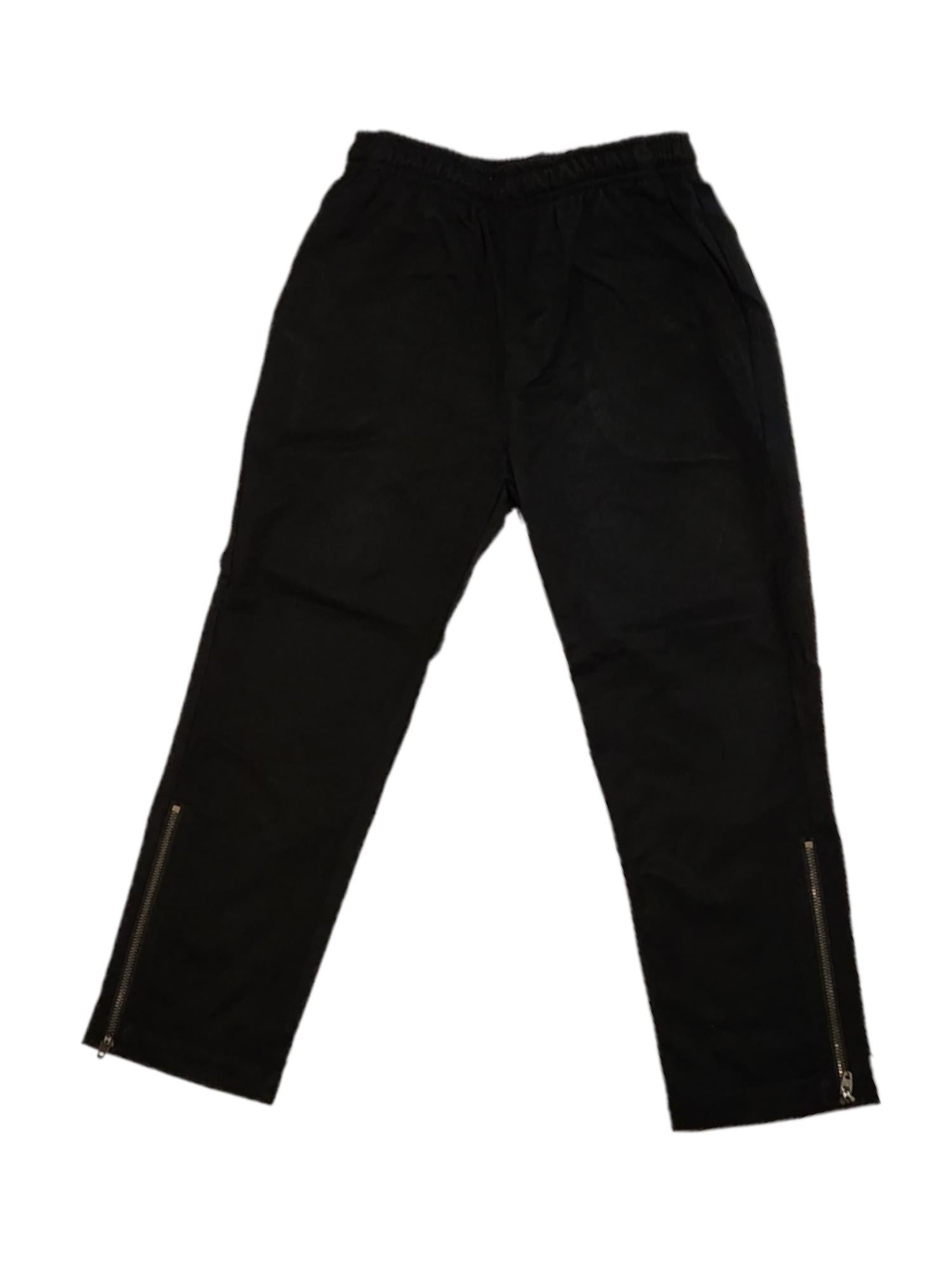 Lloyd style black cotton polyester trouser with metal zips at ankles